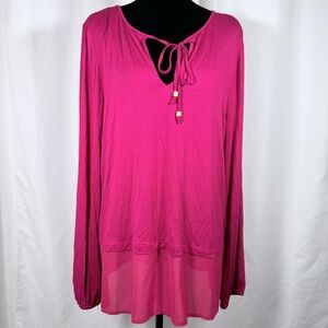 Michael Kors Fuchsia Long-Sleeve Tie-Neck Tunic Top